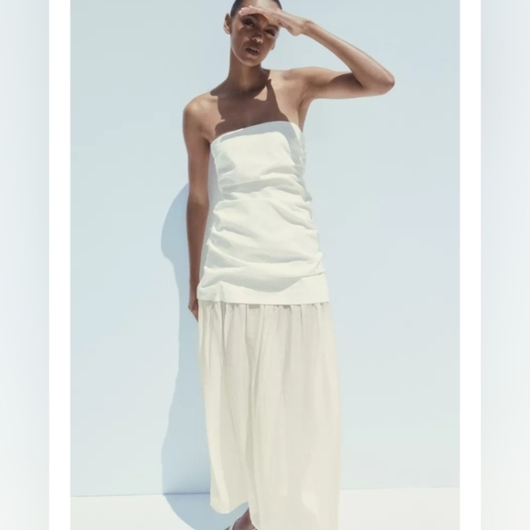 Zara Combination Strapless Midi Dress - Picture 5 of 10